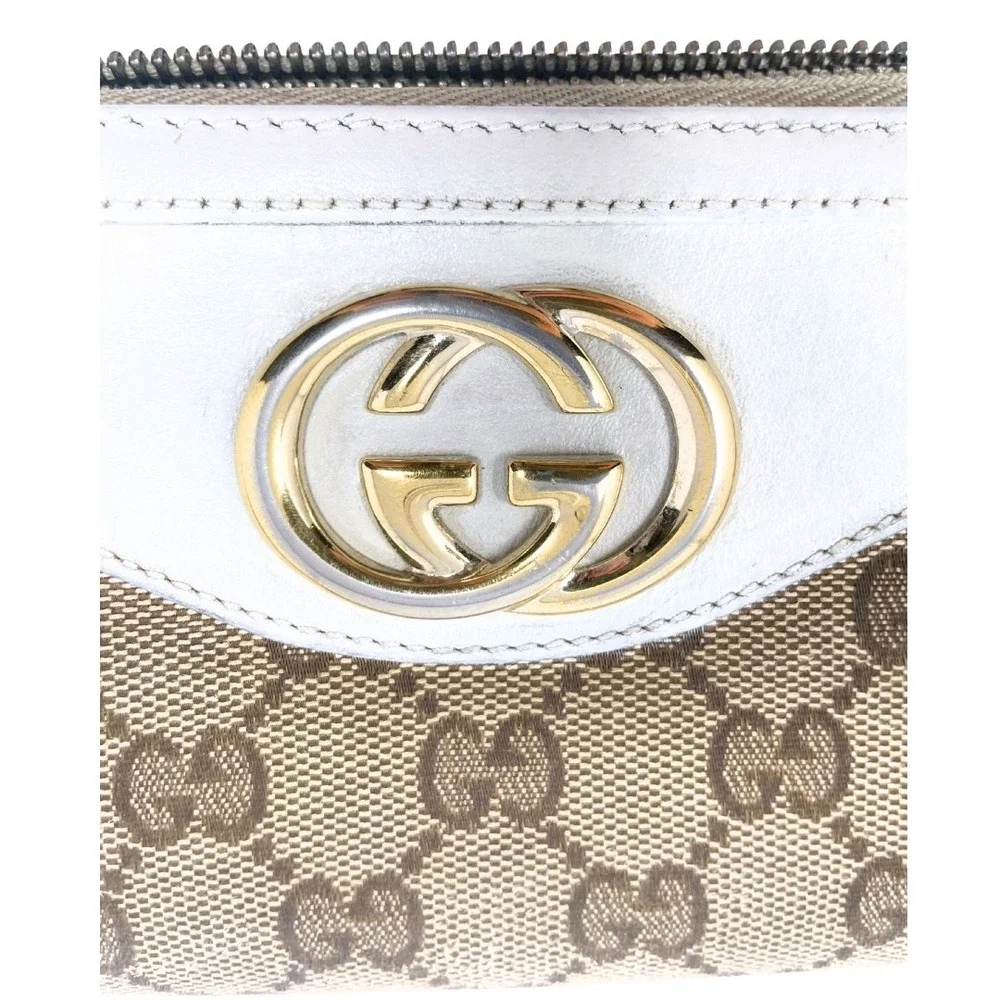 Gucci Wallet Long Continental Card White Leather GG Monogram Brown Zip Around - Picture 3 of 8